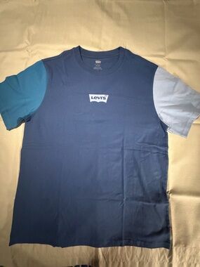 Levi's Navy Tee with Teal and Light Blue Sleeves